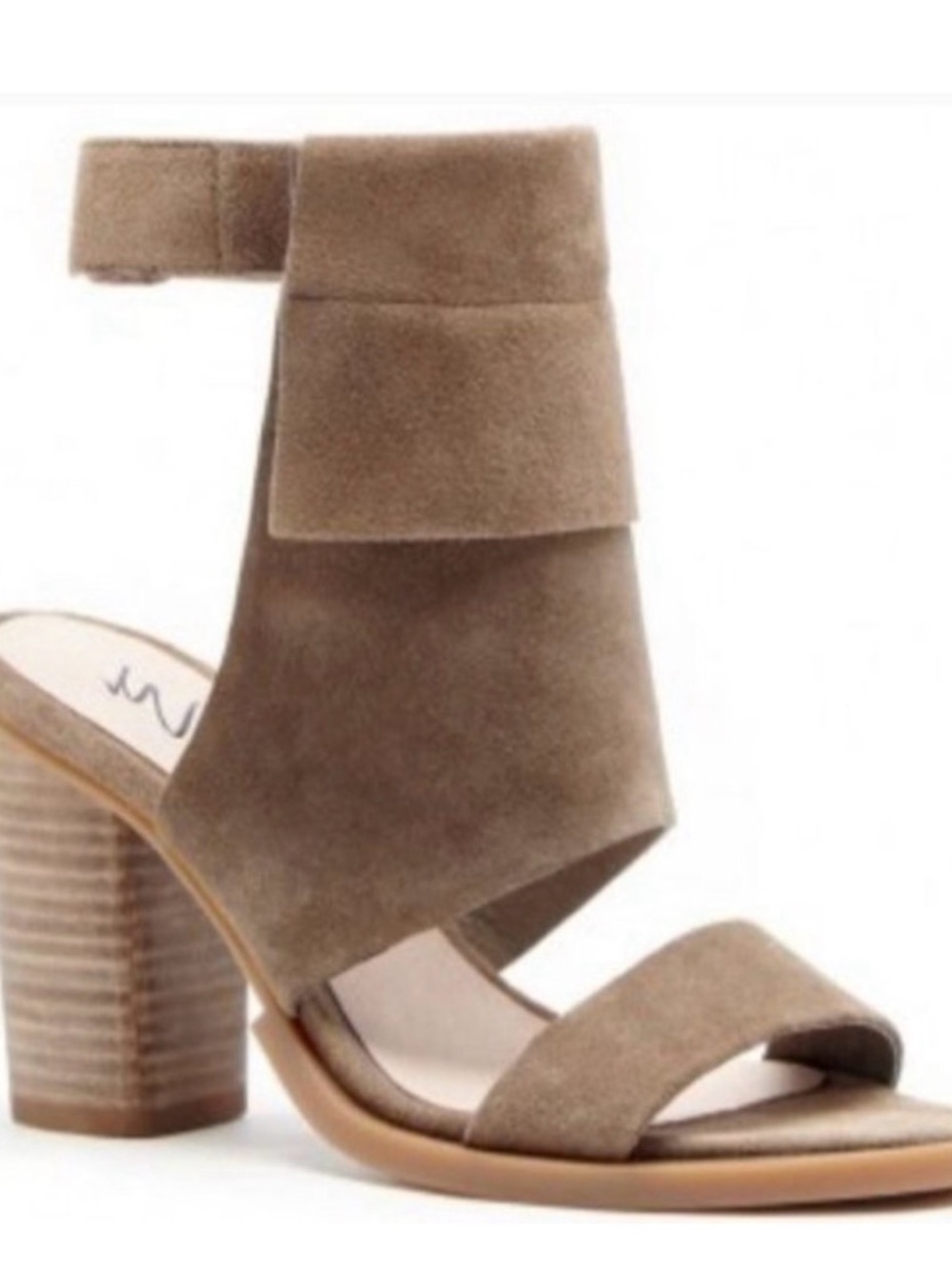 Matisse Taupe Suede Tiered Ankle Cuff Block Heel Sandal